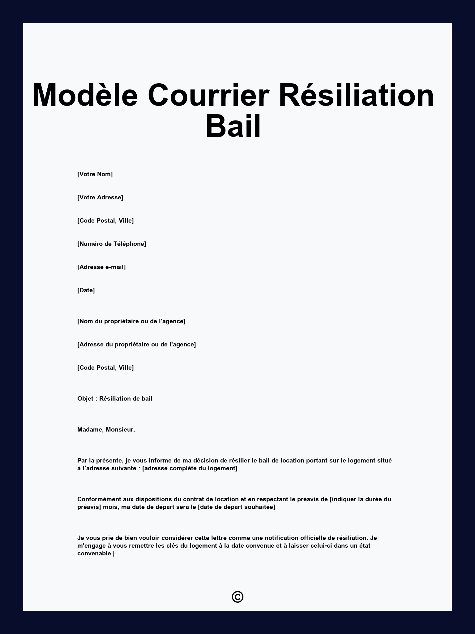 Modèle Courrier Résiliation Bail