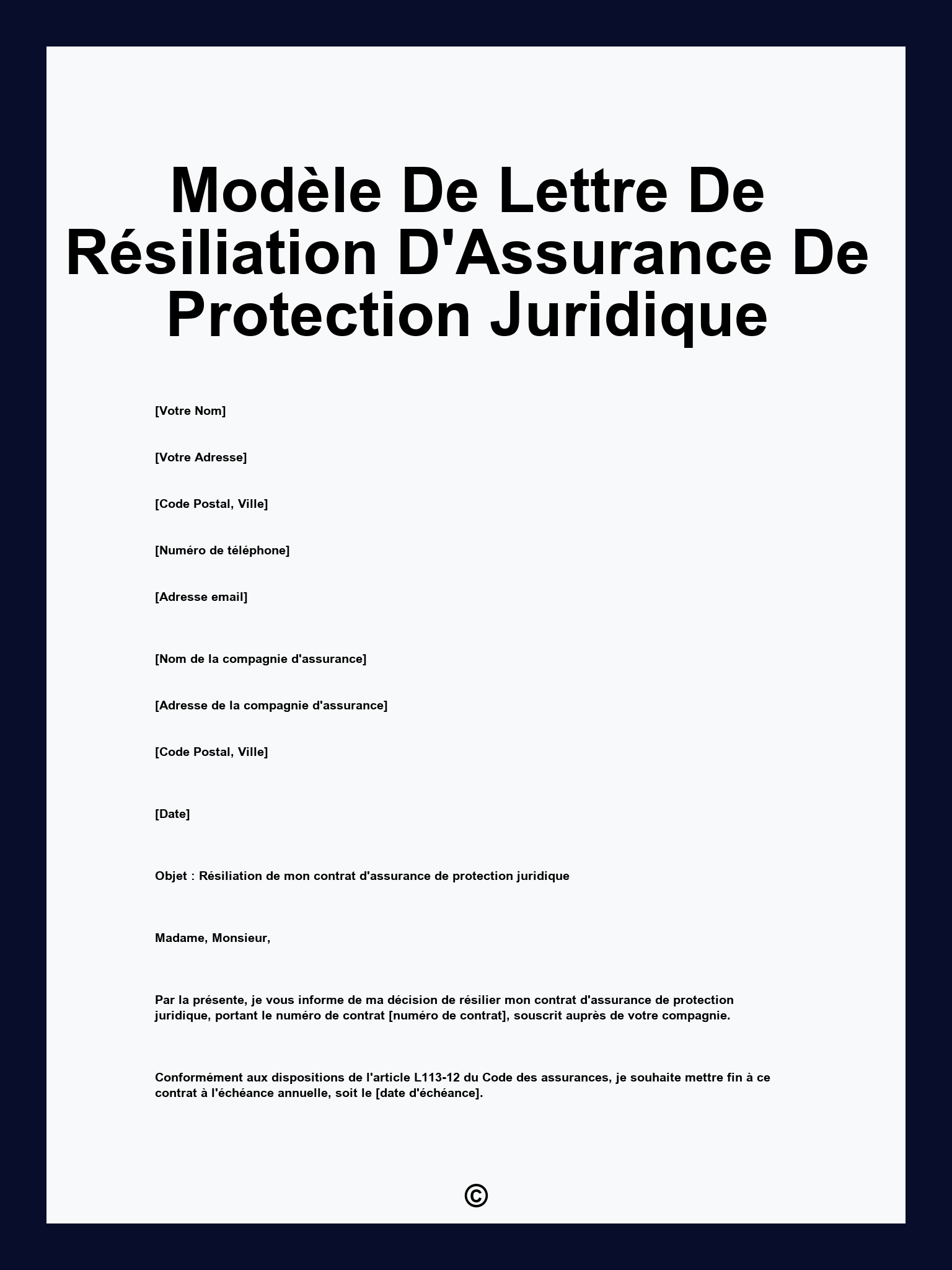 Modèle De Lettre De Résiliation D'Assurance De Protection Juridique