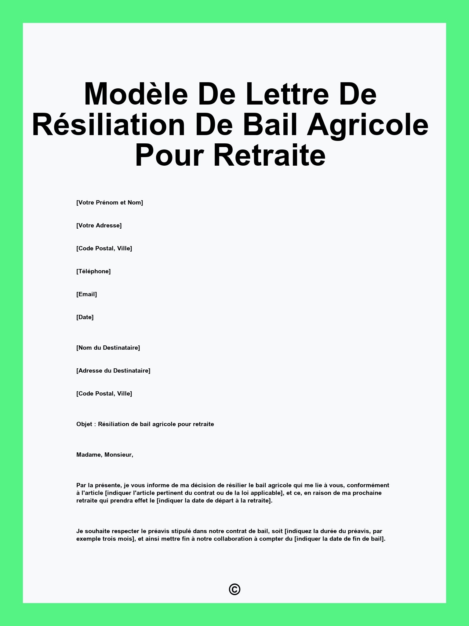Modèle De Lettre De Résiliation De Bail Agricole Pour Retraite