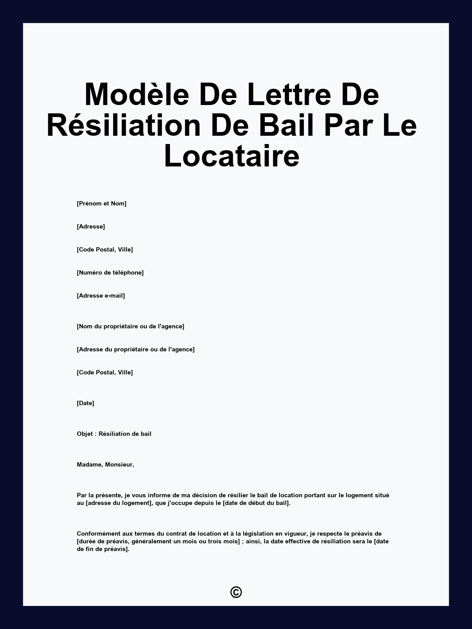 Modèle De Lettre De Résiliation De Bail Par Le Locataire