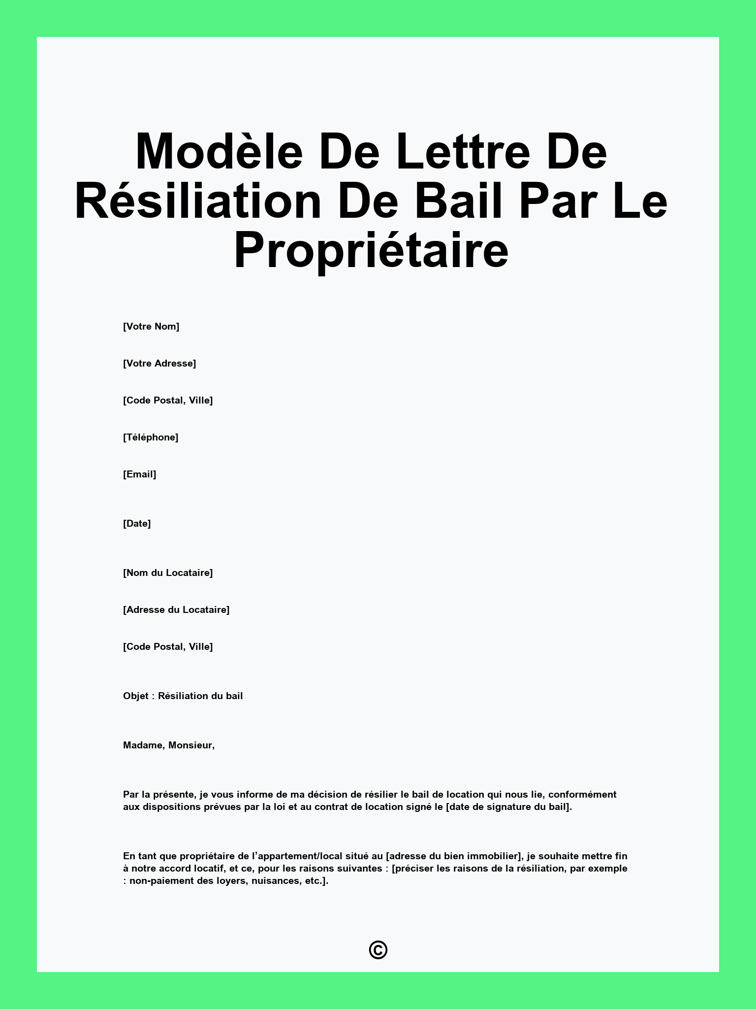 Modèle De Lettre De Résiliation De Bail Par Le Propriétaire
