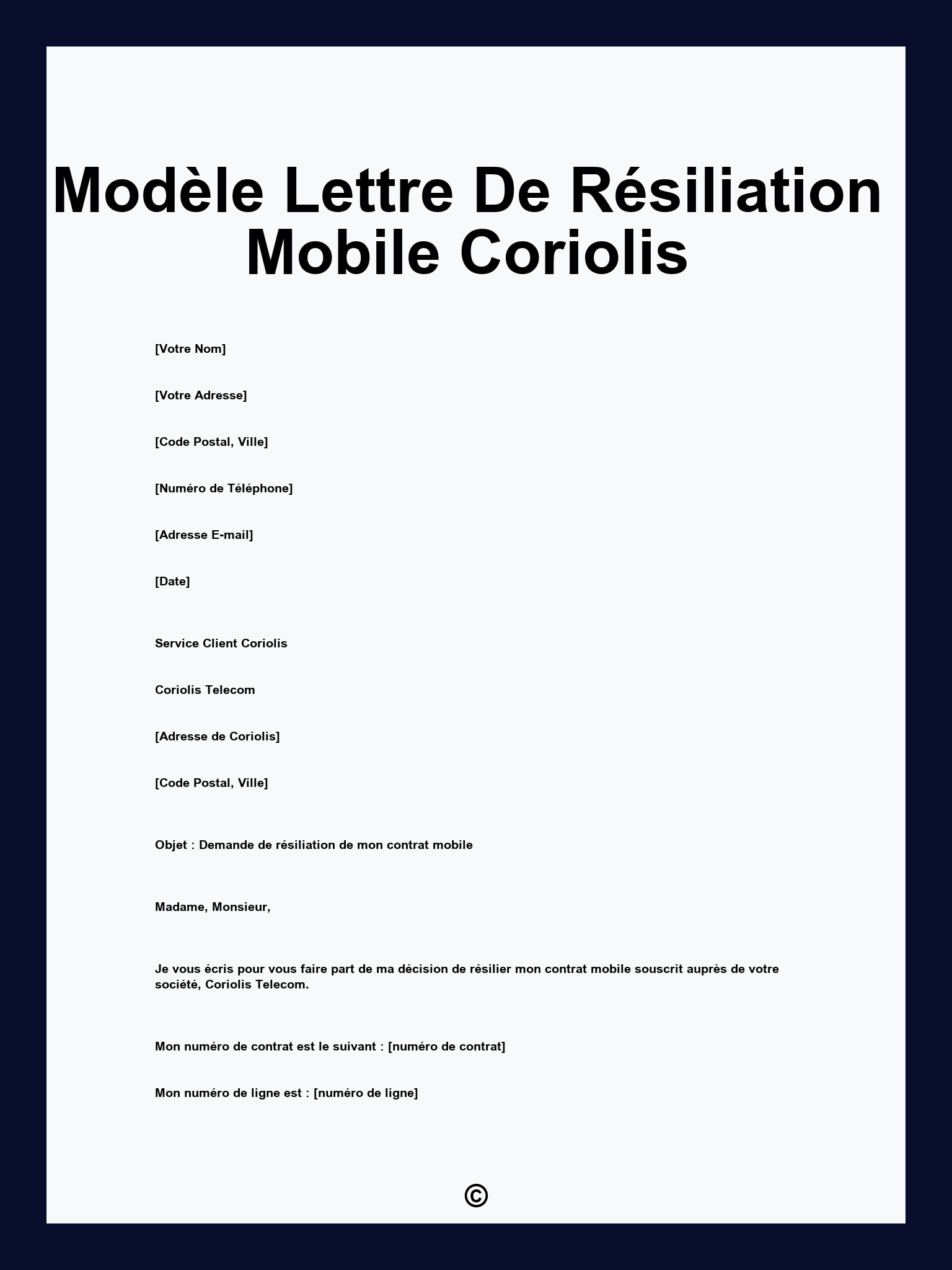 Modèle Lettre De Résiliation Mobile Coriolis
