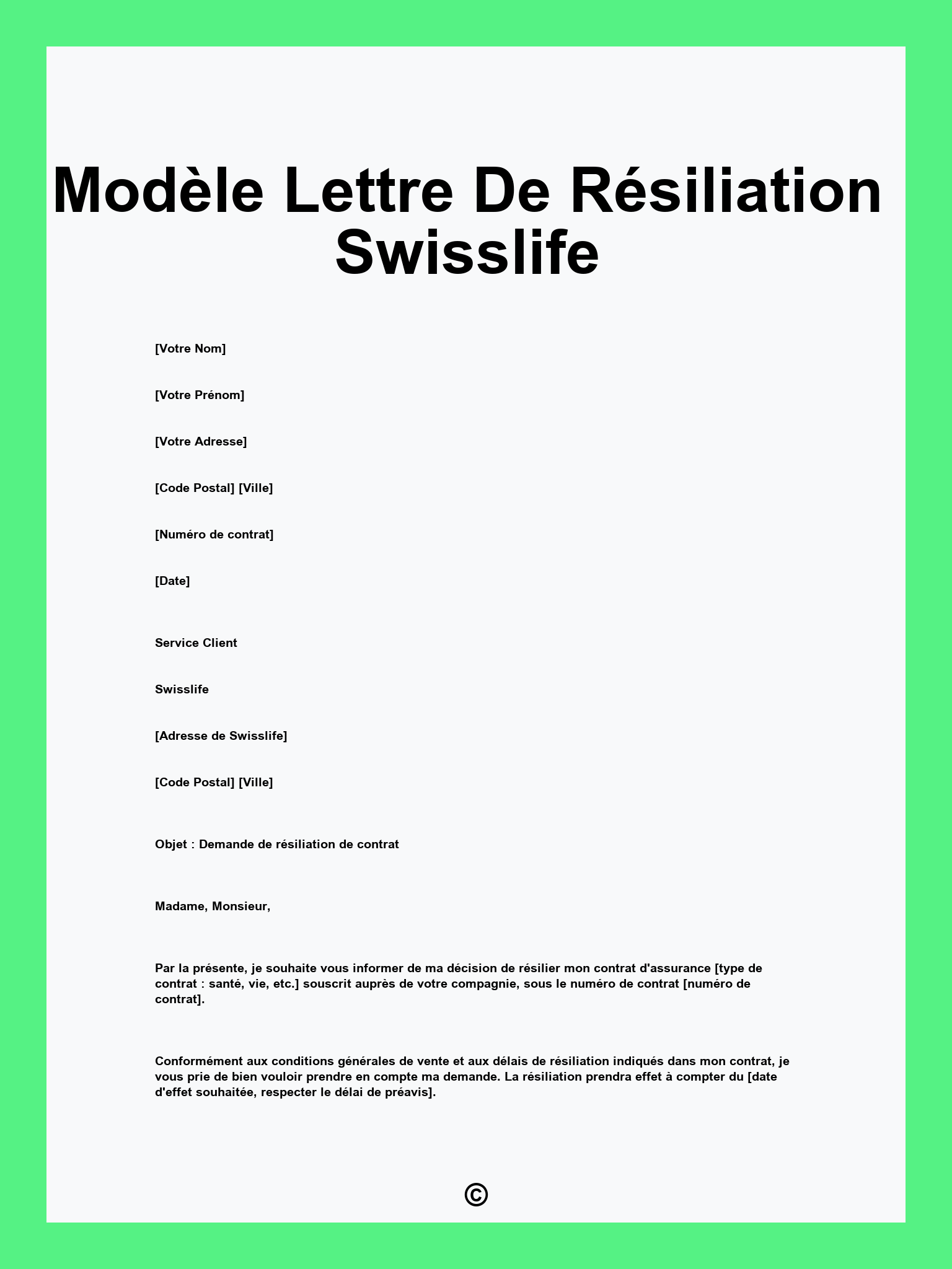 Modèle Lettre De Résiliation Swisslife