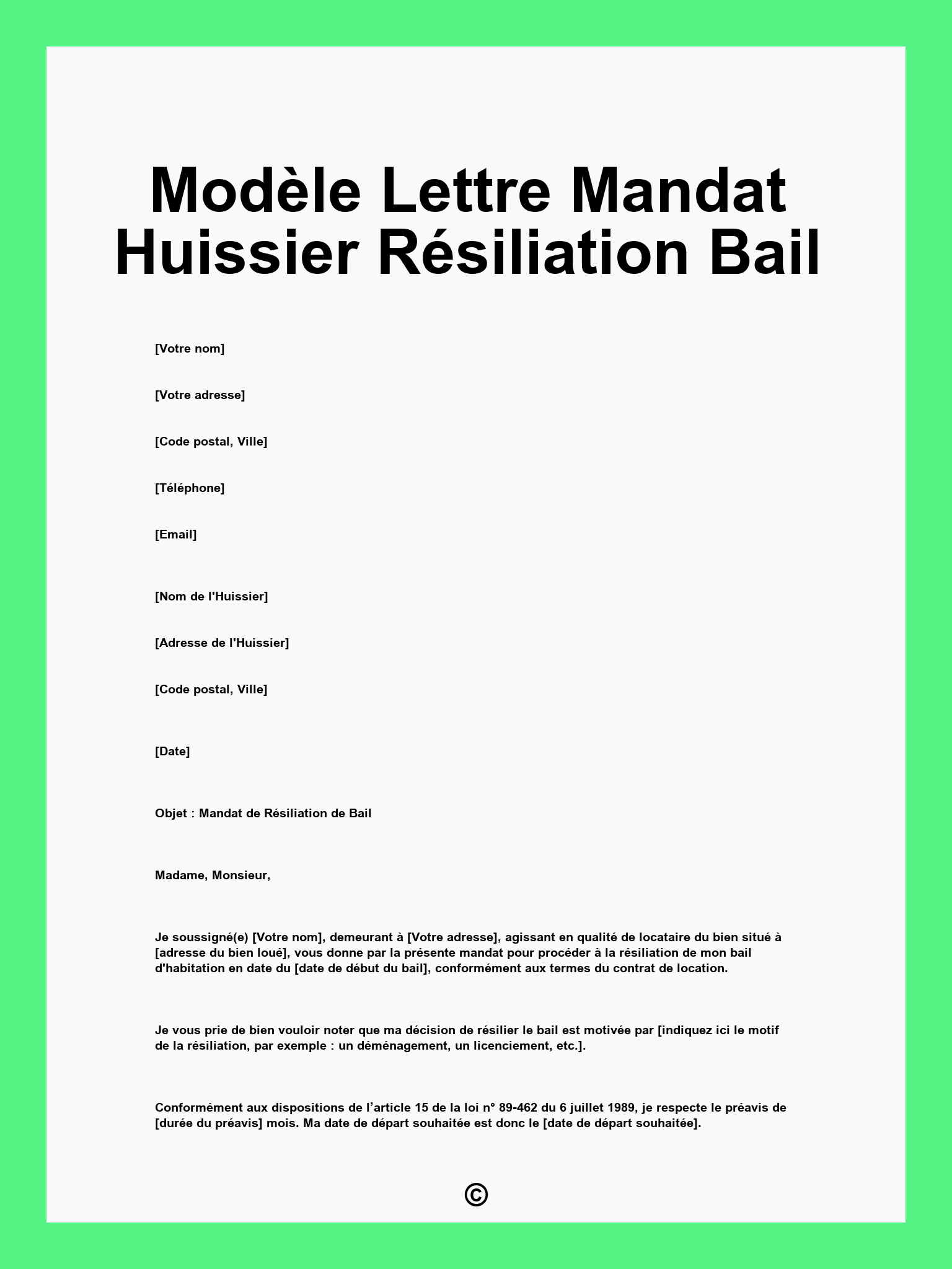Modèle Lettre Mandat Huissier Résiliation Bail