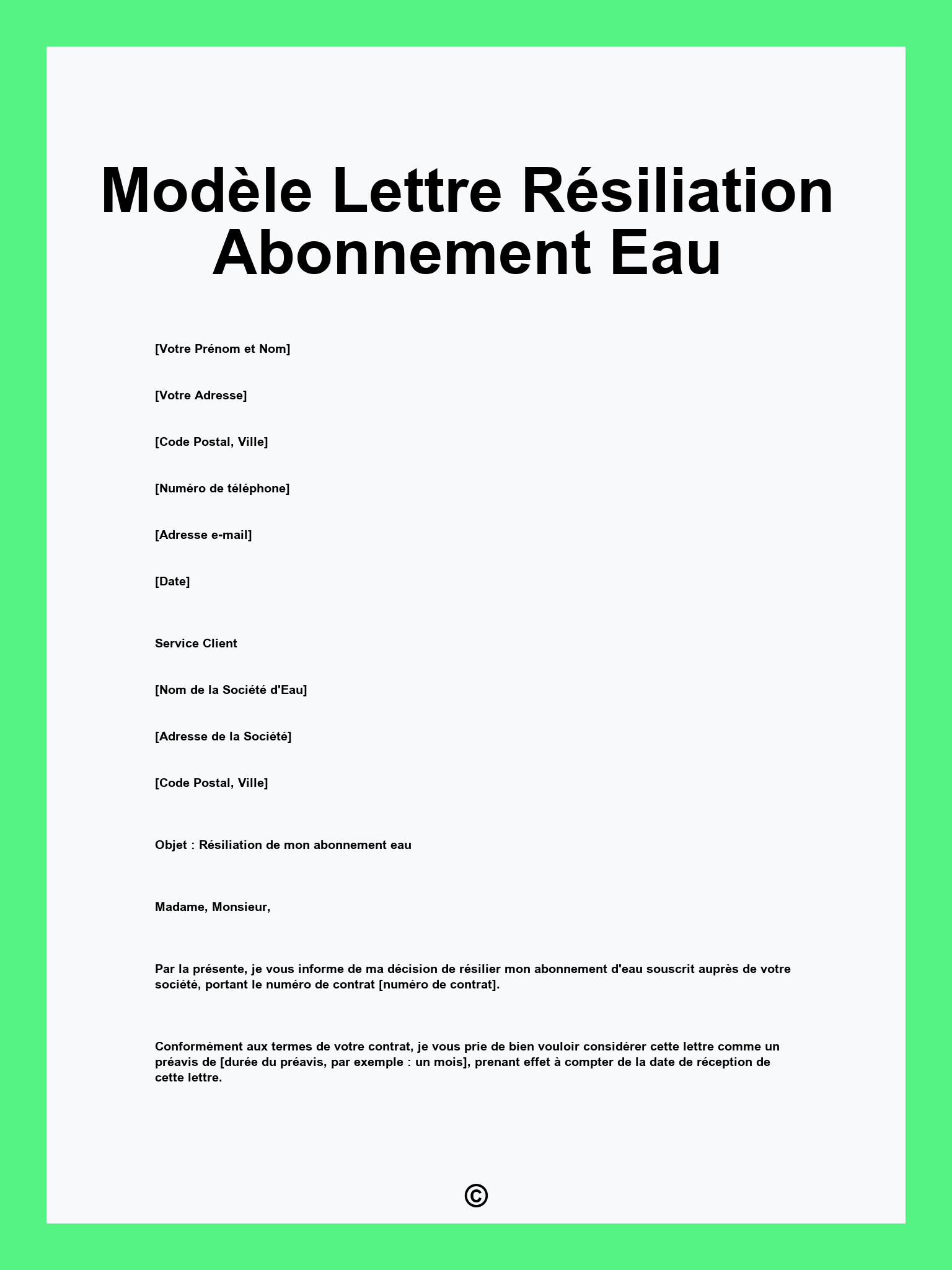 Modèle Lettre Résiliation Abonnement Eau