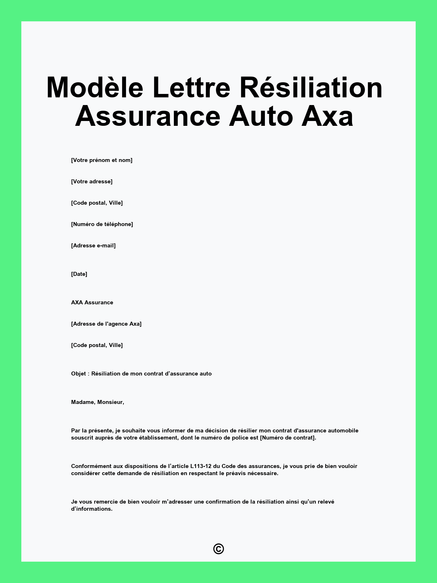 Modèle Lettre Résiliation Assurance Auto Axa
