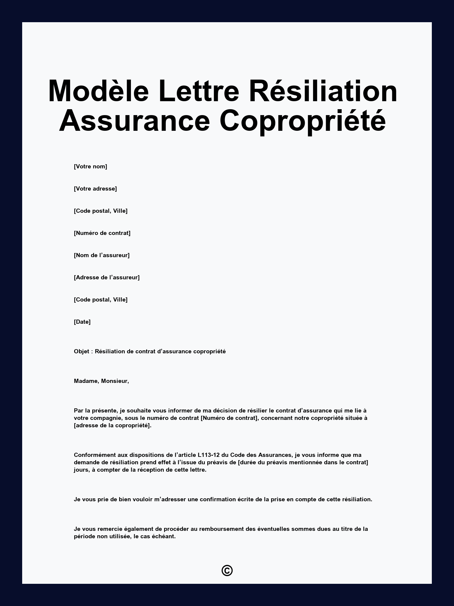 Modèle Lettre Résiliation Assurance Copropriété