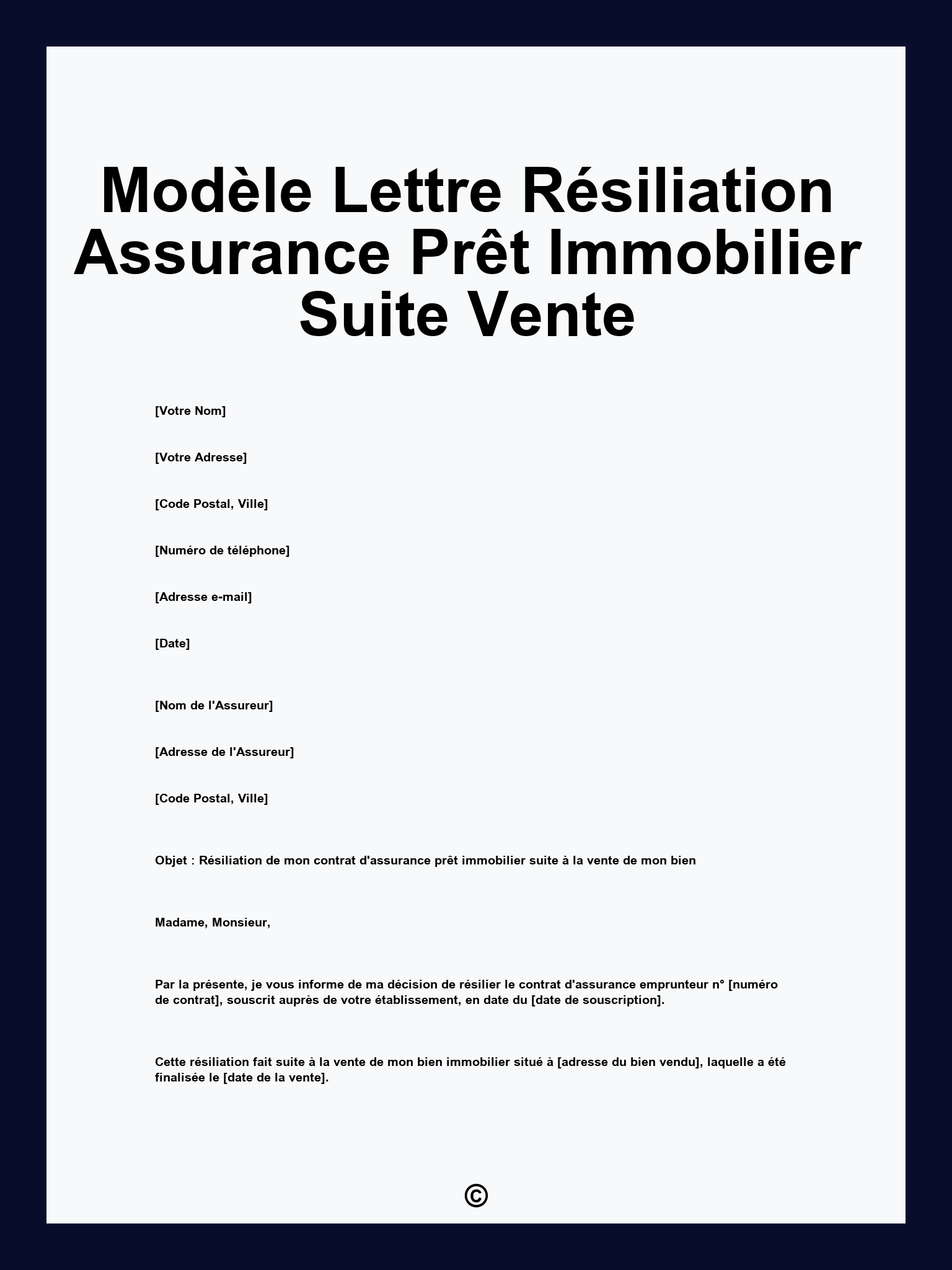 Modèle Lettre Résiliation Assurance Prêt Immobilier Suite Vente