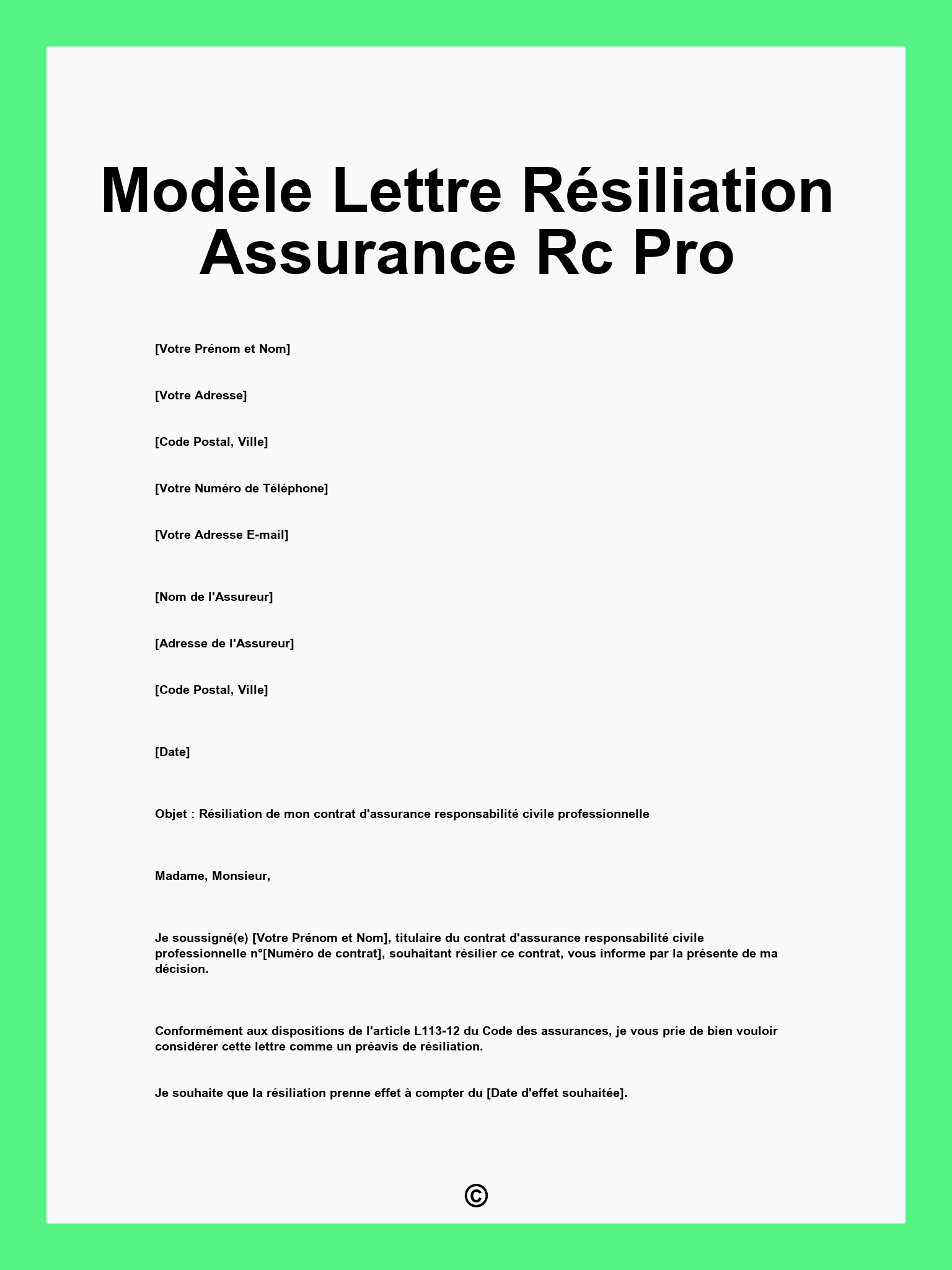 Modèle Lettre Résiliation Assurance Rc Pro