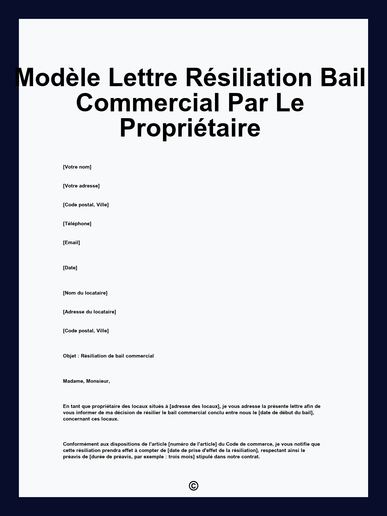 Modèle Lettre Résiliation Bail Commercial Par Le Propriétaire