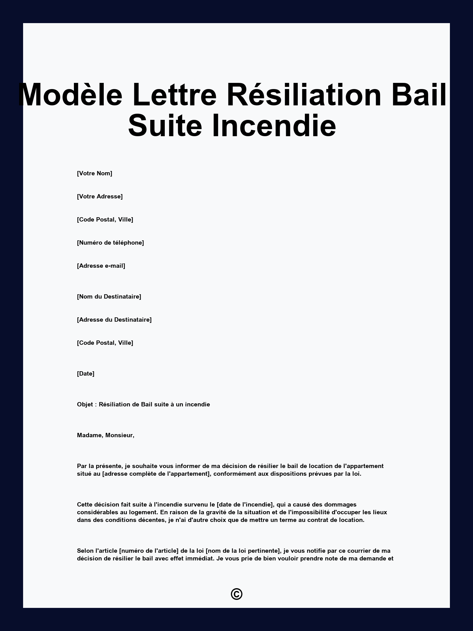 Modèle Lettre Résiliation Bail Suite Incendie