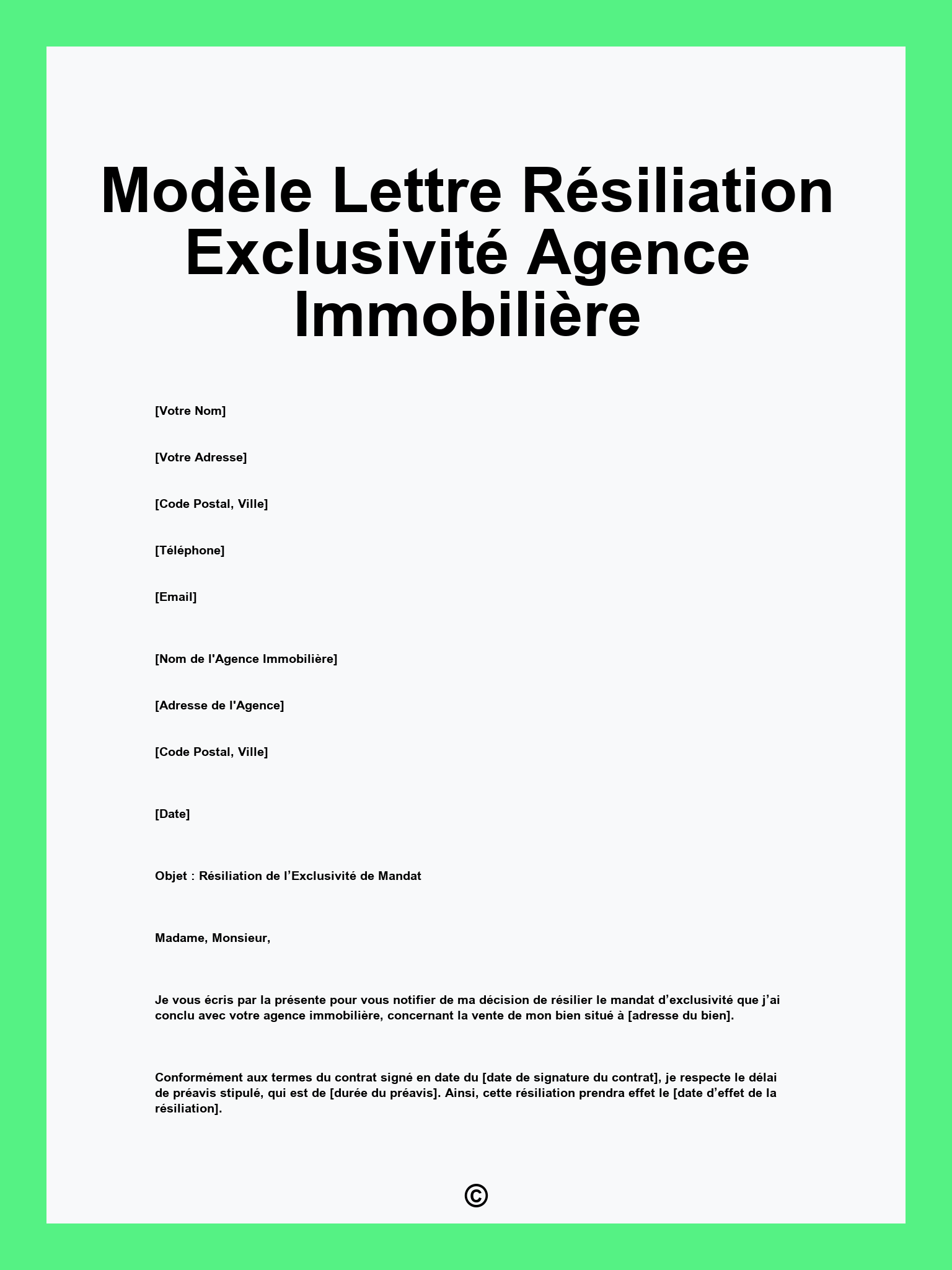 Modèle Lettre Résiliation Exclusivité Agence Immobilière