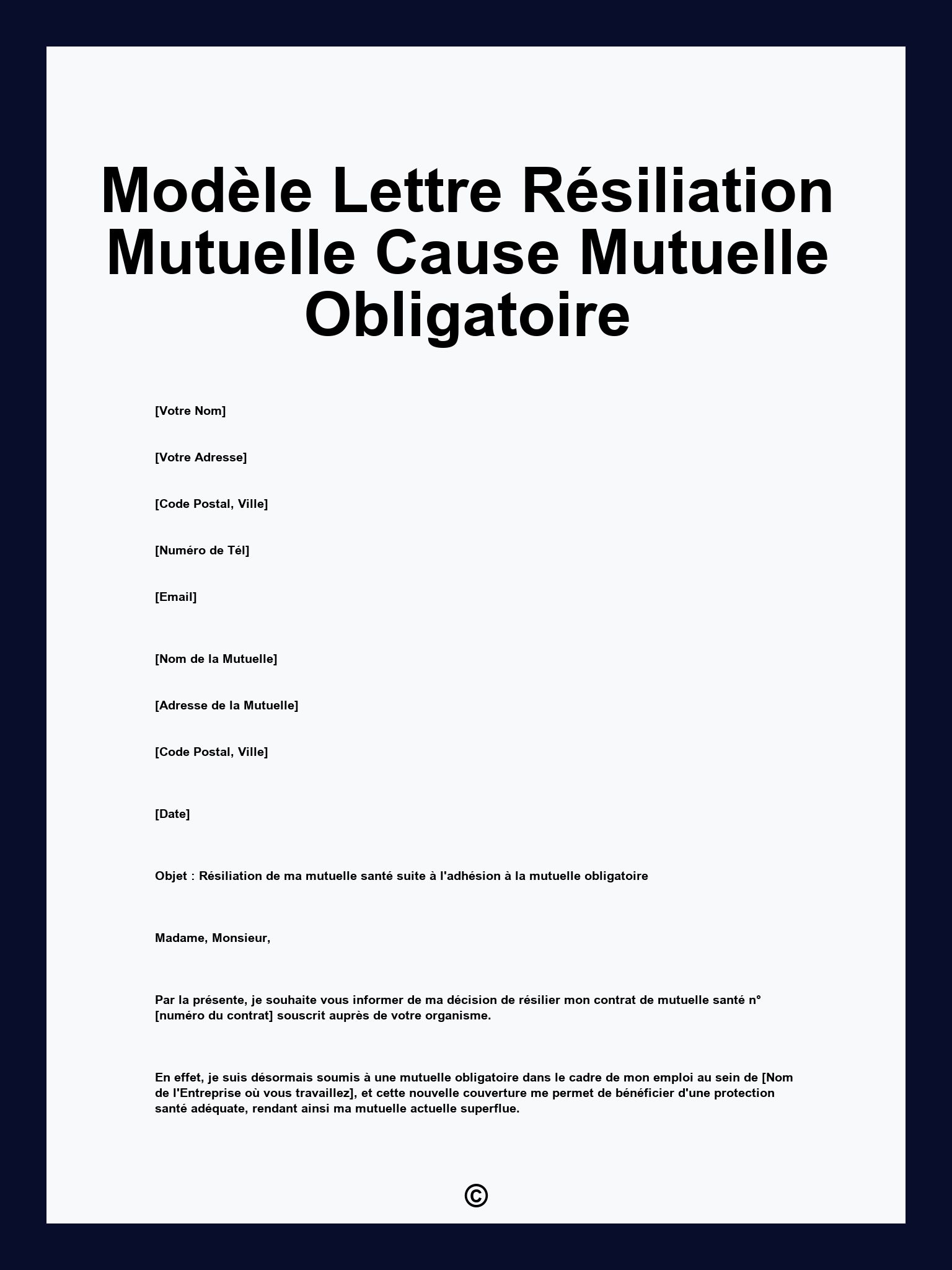 Modèle Lettre Résiliation Mutuelle Cause Mutuelle Obligatoire