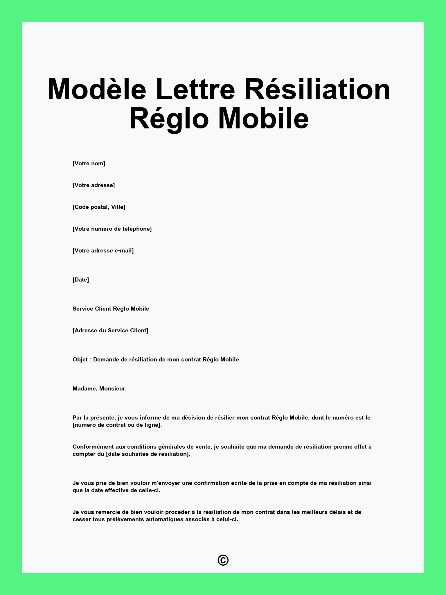 Modèle Lettre Résiliation Réglo Mobile