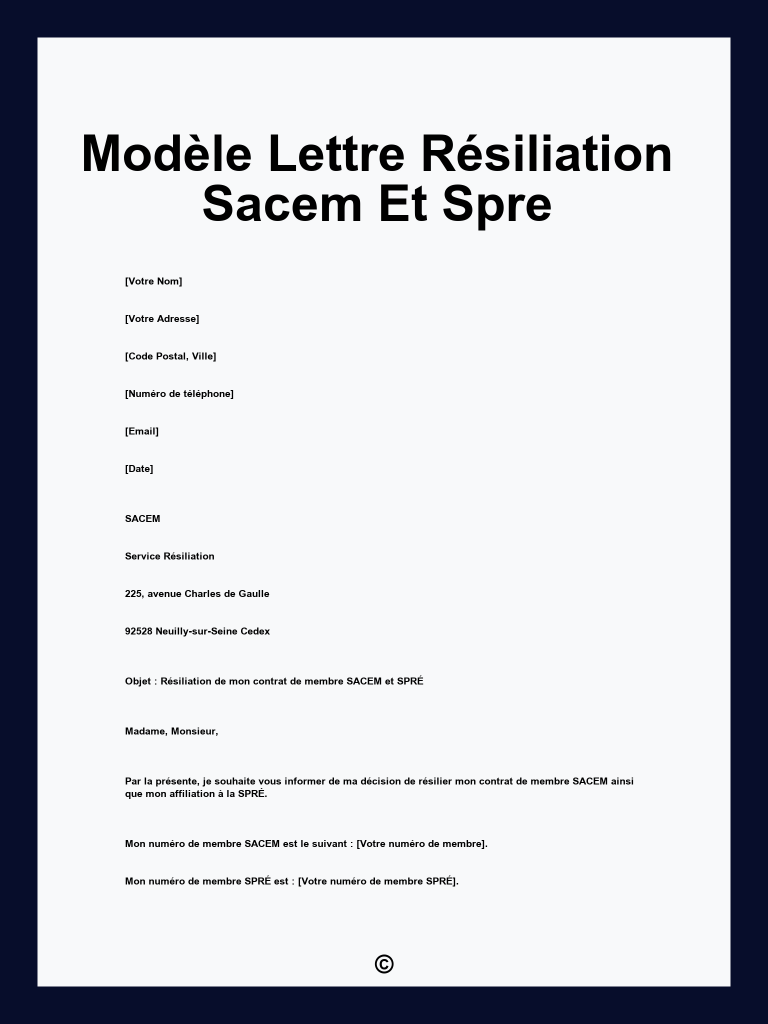 Modèle Lettre Résiliation Sacem Et Spre