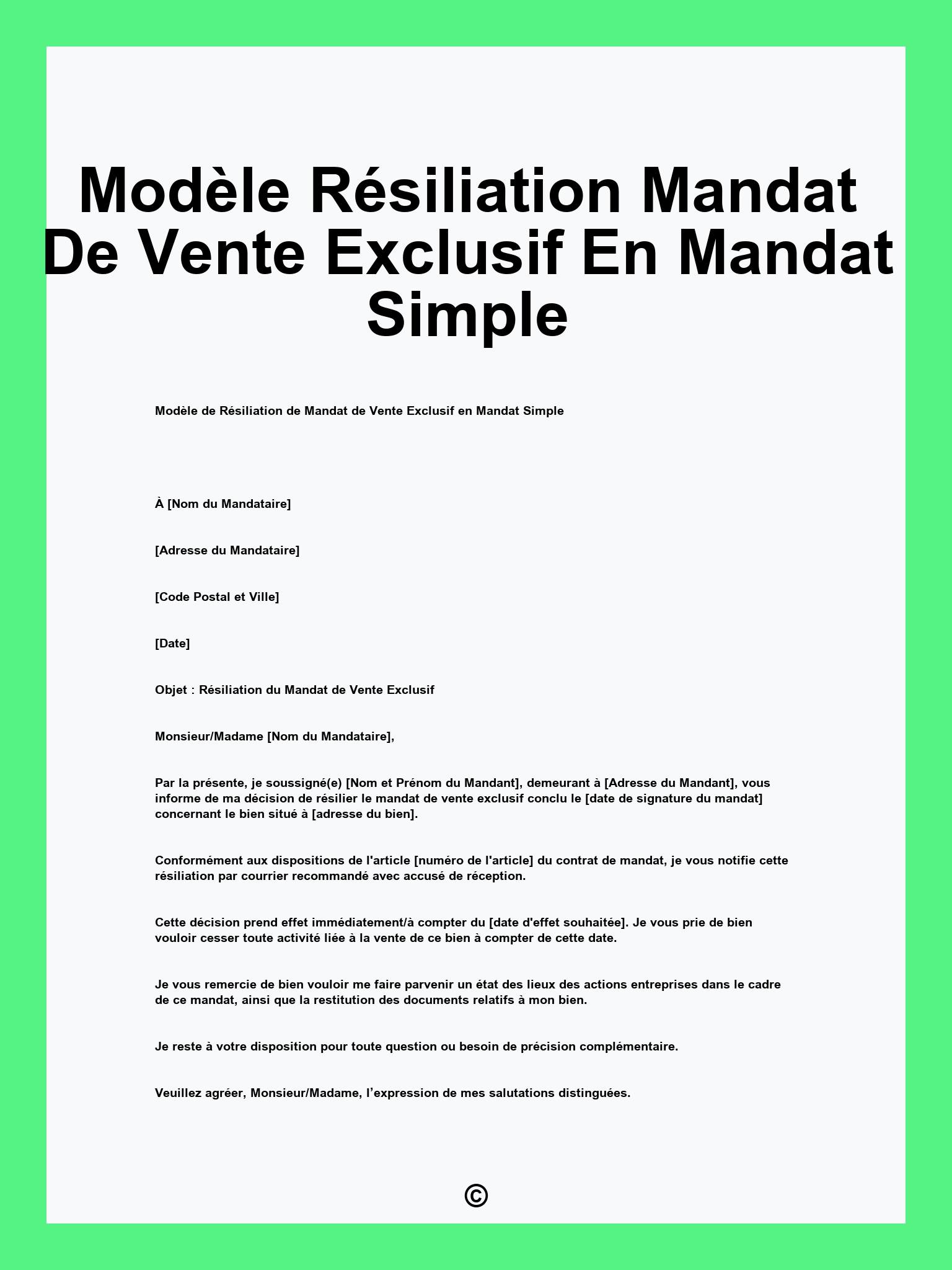 Lettre Type R siliation Mandat De Vente KOSE Lettre Type R siliation Mandat De Vente KOSE