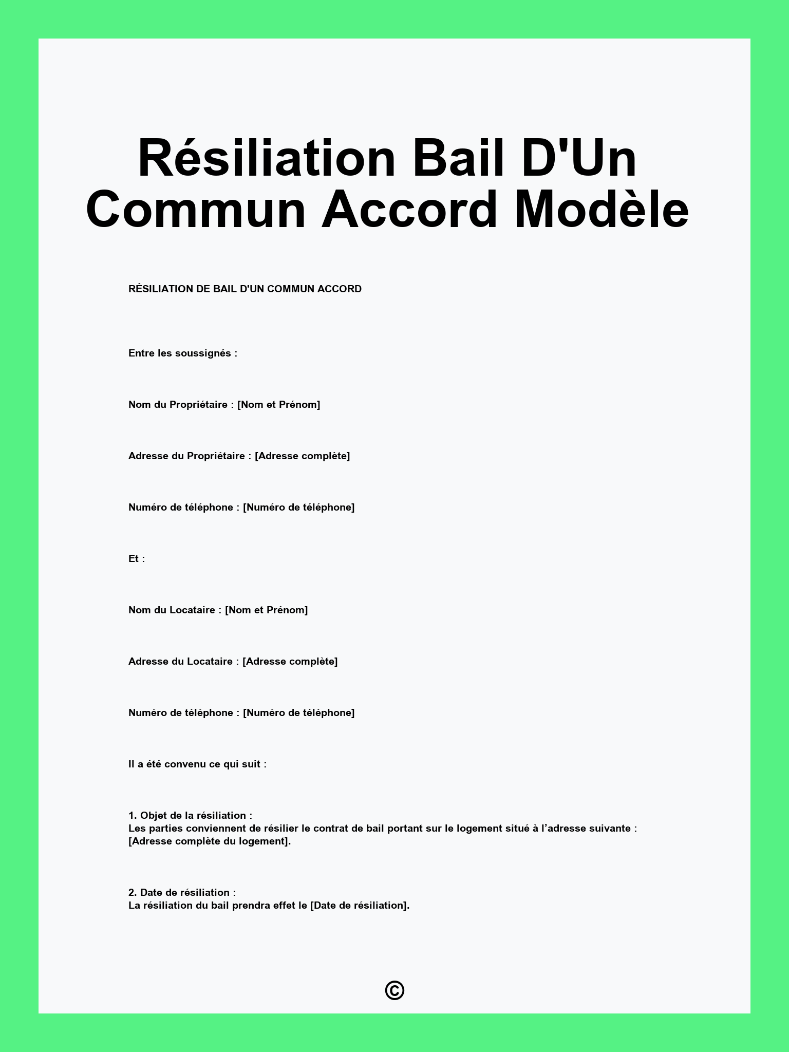 Résiliation Bail D'Un Commun Accord Modèle