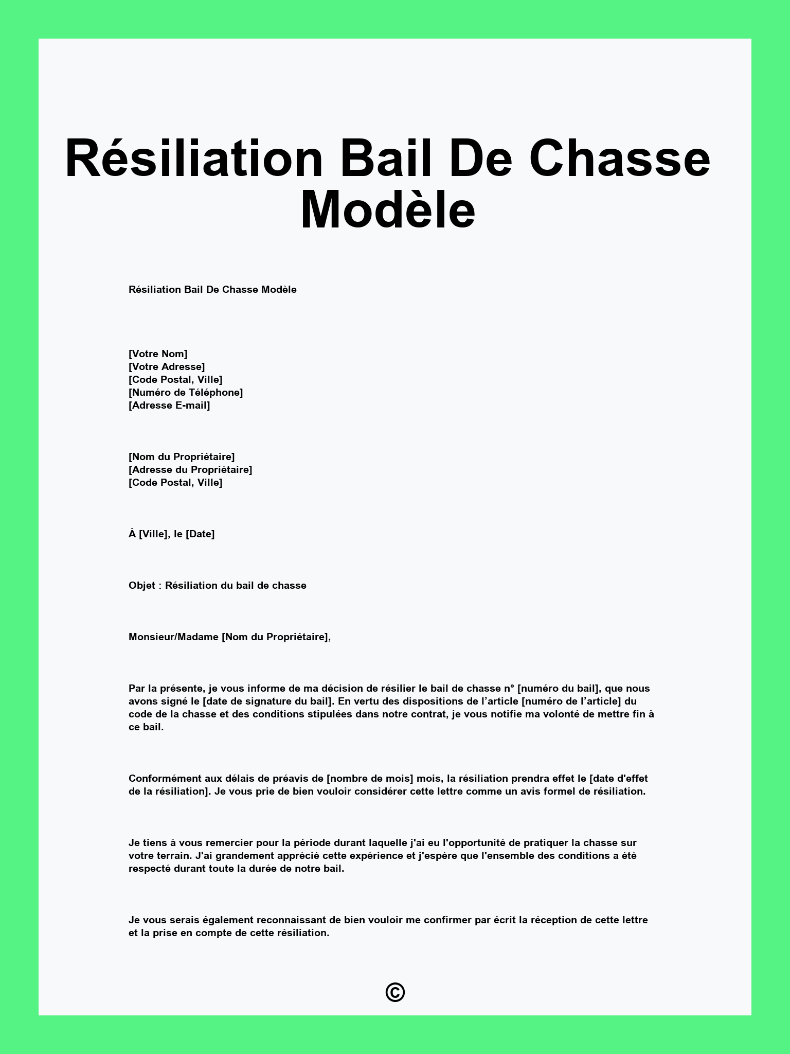 Résiliation Bail De Chasse Modèle
