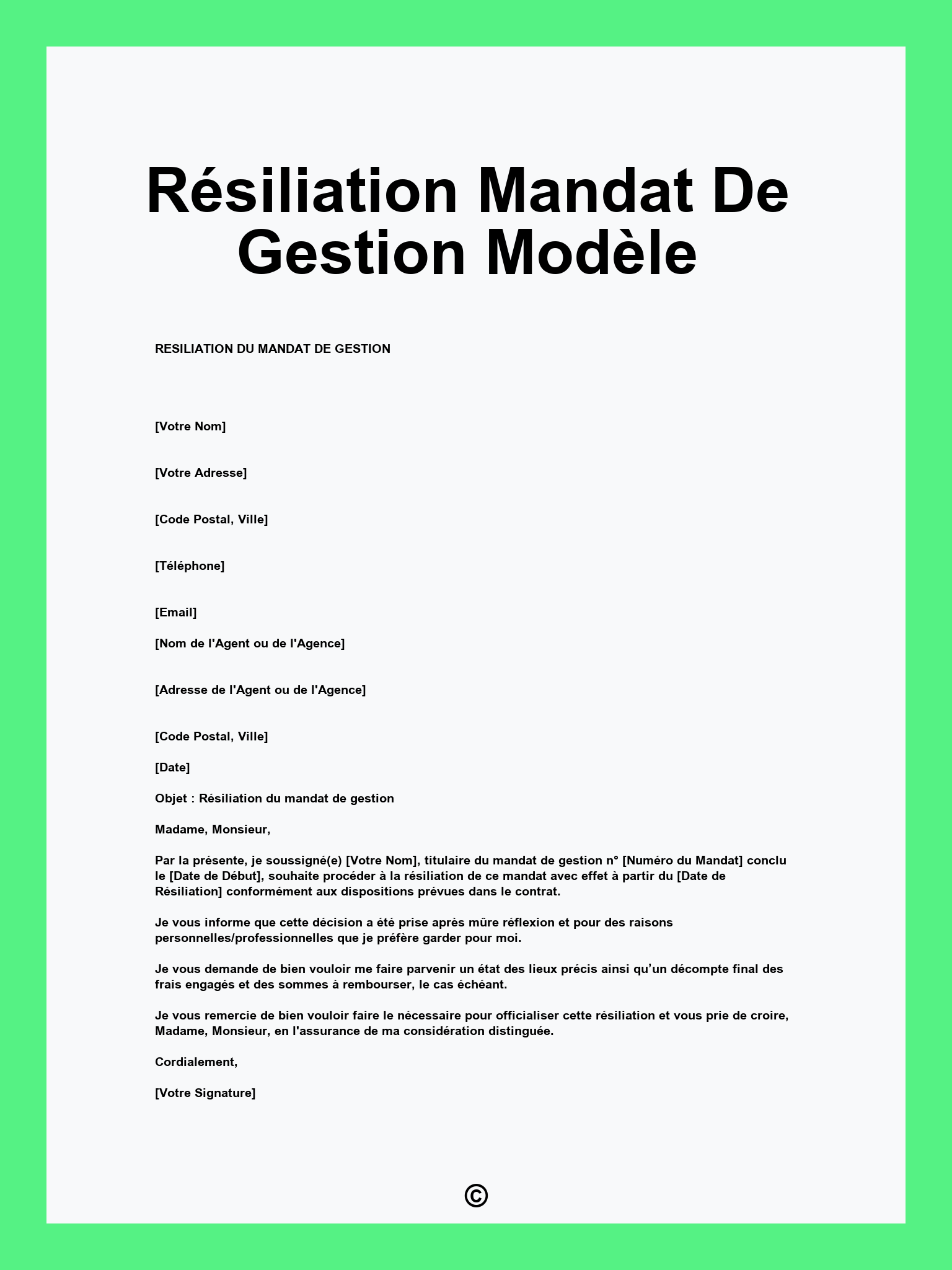 Résiliation Mandat De Gestion Modèle