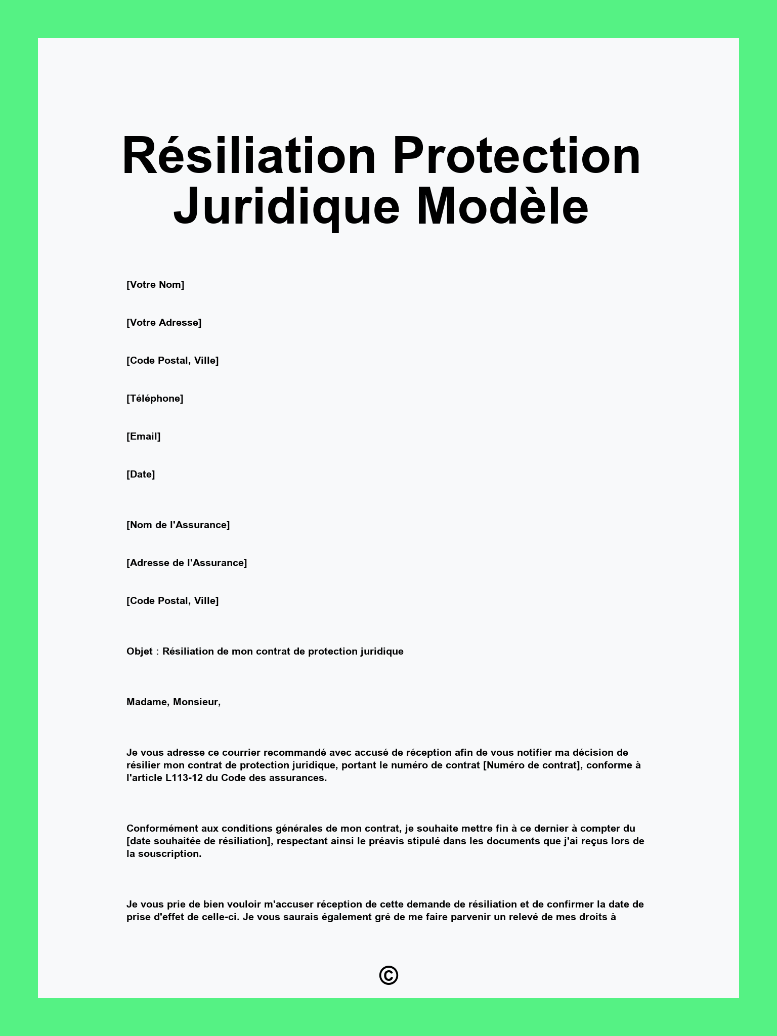 Résiliation Protection Juridique Modèle